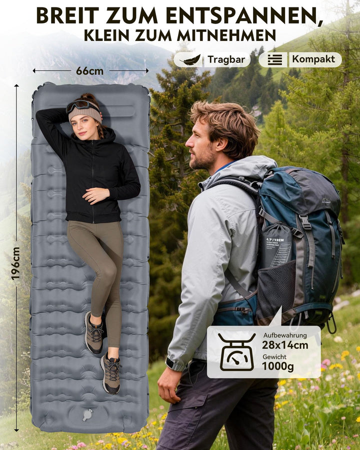 Aufblasbare Isomatte Camping 12 cm mit Kissen &amp; Fusspumpe 196x66 cm - Bild 6