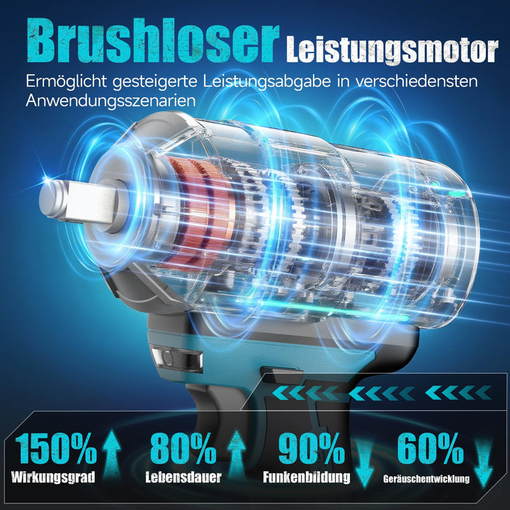 Akku-Schlagschrauber 1200Nm bürstenlos 1/2 Zoll mit 2x 4Ah Akku - Bild 2