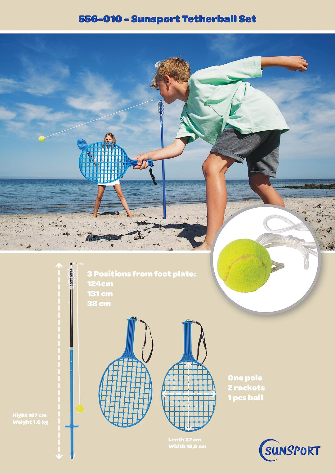 Tetherball-Set für draussen mit 2 Schlägern und Ball, blau - Bild 3