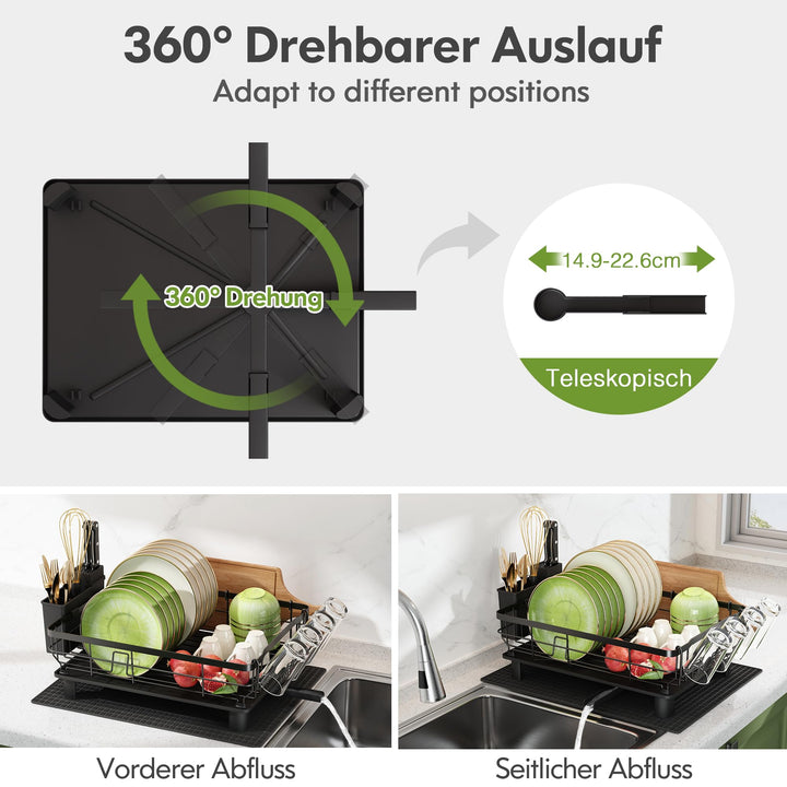 Geschirrabtropfgestell Edelstahl 2-stöckig mit Ablaufrohr Schwarz - Bild 5