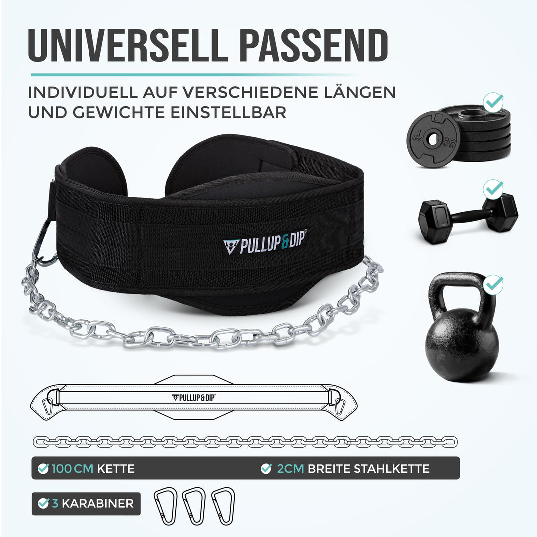 Dip Gürtel Nylon mit Stahlkette 100 cm für Kraftsport Calisthenics - Bild 5