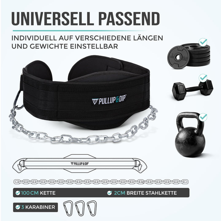 Dip Gürtel Nylon mit Stahlkette 100 cm für Kraftsport Calisthenics - Bild 5