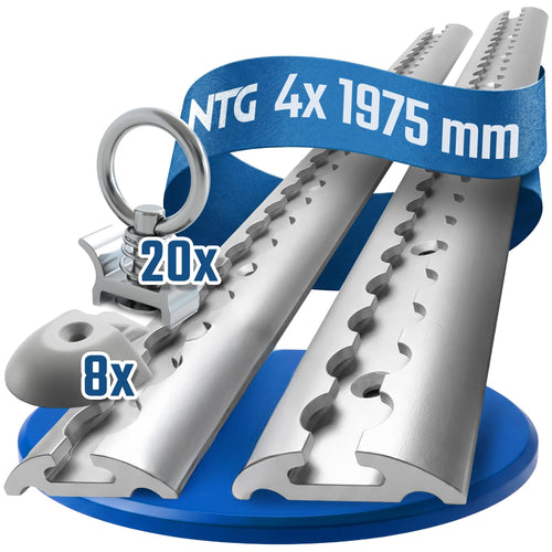 Airlineschiene Aluminium halbrund 4x2m Set mit Fittings DIN EN 12640