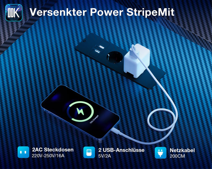 Gaming Schreibtisch L-Form LED 168x120cm mit Steckdosen USB Kohlefaser - Bild 6