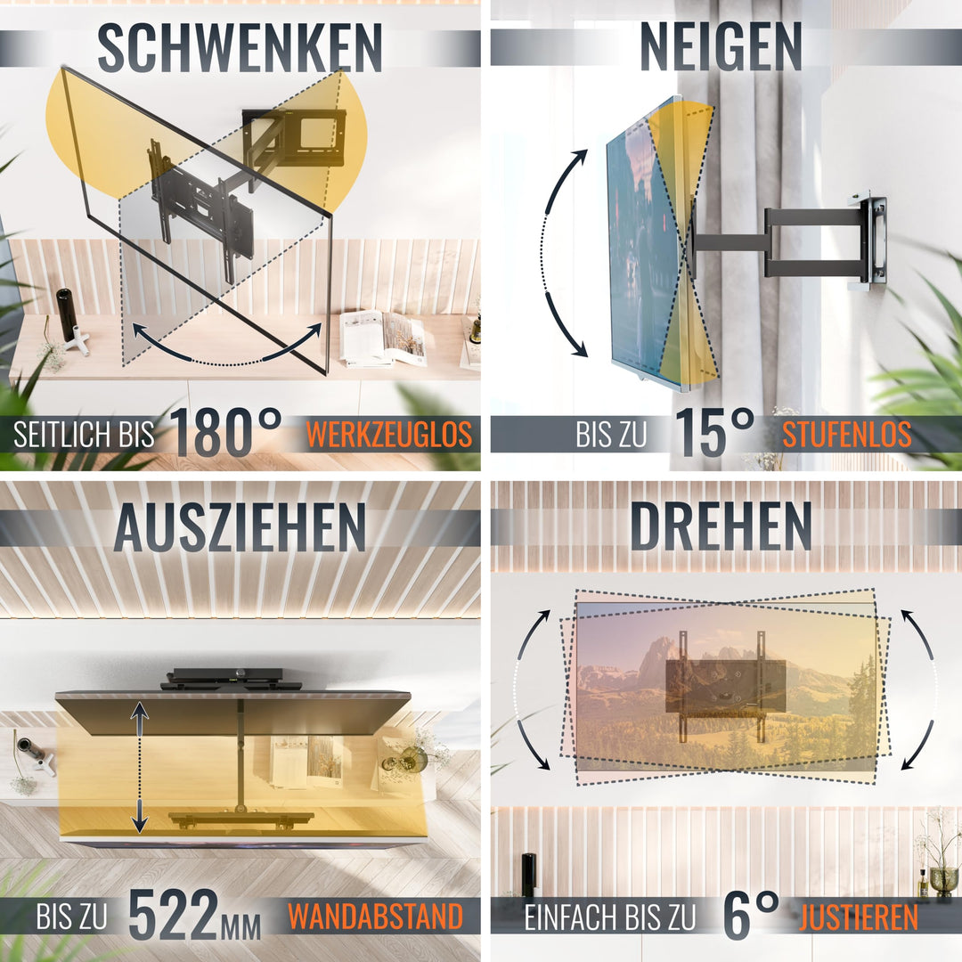 TV Wandhalterung schwenkbar neigbar 40-75 Zoll bis 95 kg VESA 400x400 - Bild 3