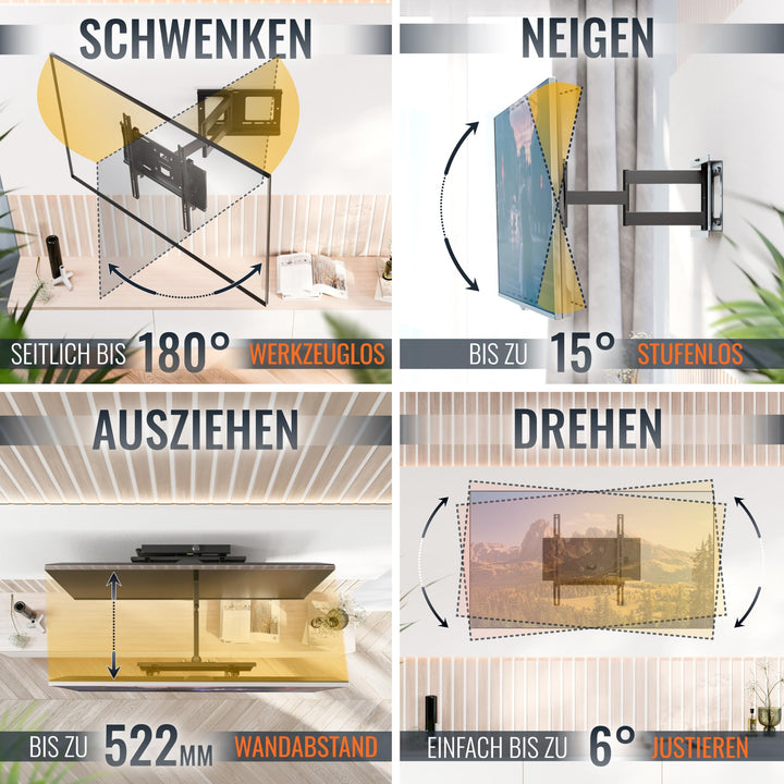 TV Wandhalterung schwenkbar neigbar 40-75 Zoll bis 95 kg VESA 400x400 - Bild 3