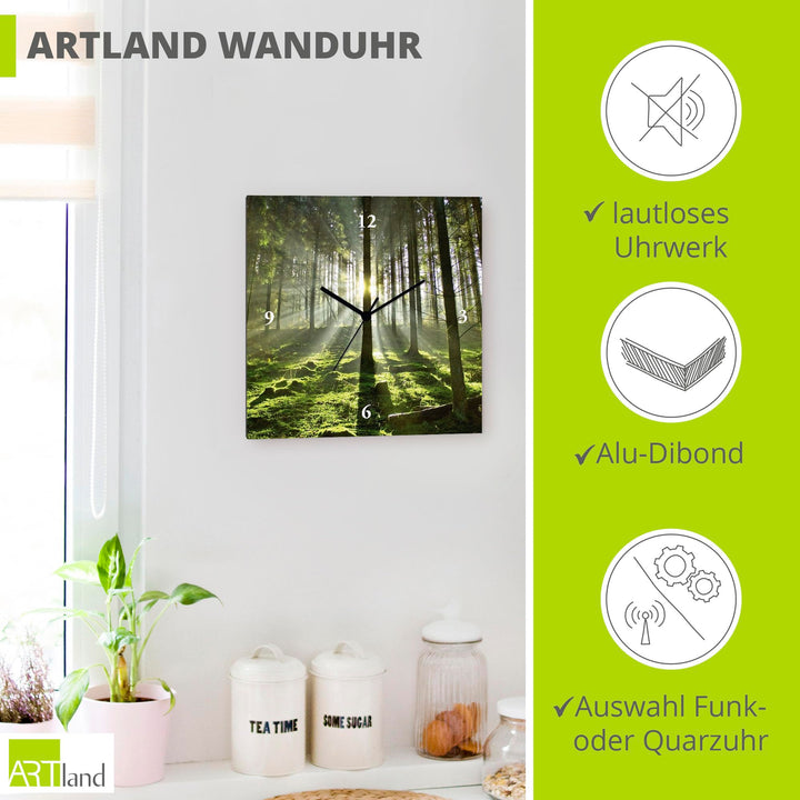 Wanduhr lautlos Aluminium 30x30 cm Wald-Motiv quadratisch - Bild 2