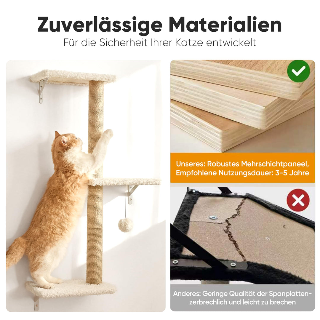 Katzen Kletterwand Set 10-teilig Multiplexholz mit Hängematte beige