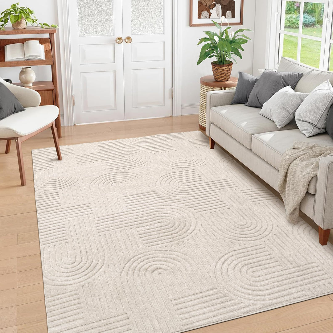 Kurzflor Teppich 3D-Optik 140x200 cm beige für Wohn- und Schlafzimmer - Bild 7