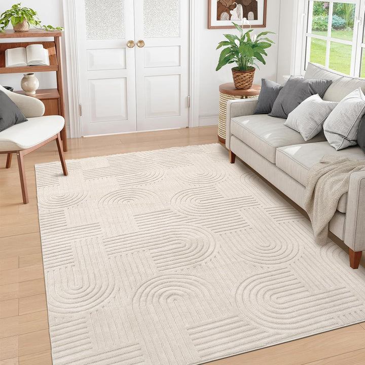 Kurzflor Teppich 3D-Optik 140x200 cm beige für Wohn- und Schlafzimmer - Bild 7
