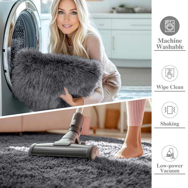 Hochflor Teppich waschbar 160x220 cm Dunkelgrau Wohnzimmer - Bild 3