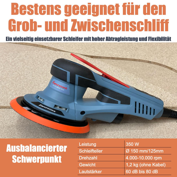 Exzenterschleifer Bürstenlos 350W 5mm Hub 125/150mm Set - Bild 4