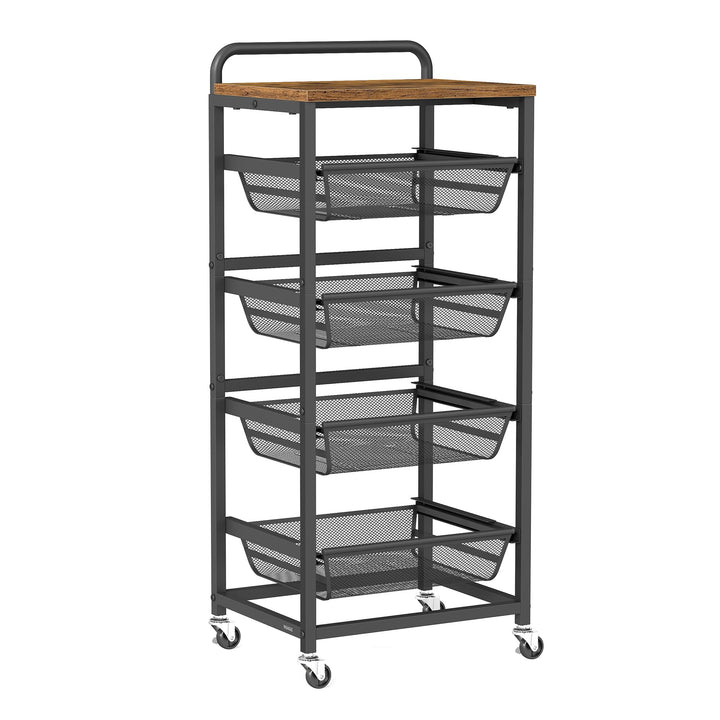 Servierwagen 5 Ebenen Metall mit Körben rollbar 40x32x95 cm