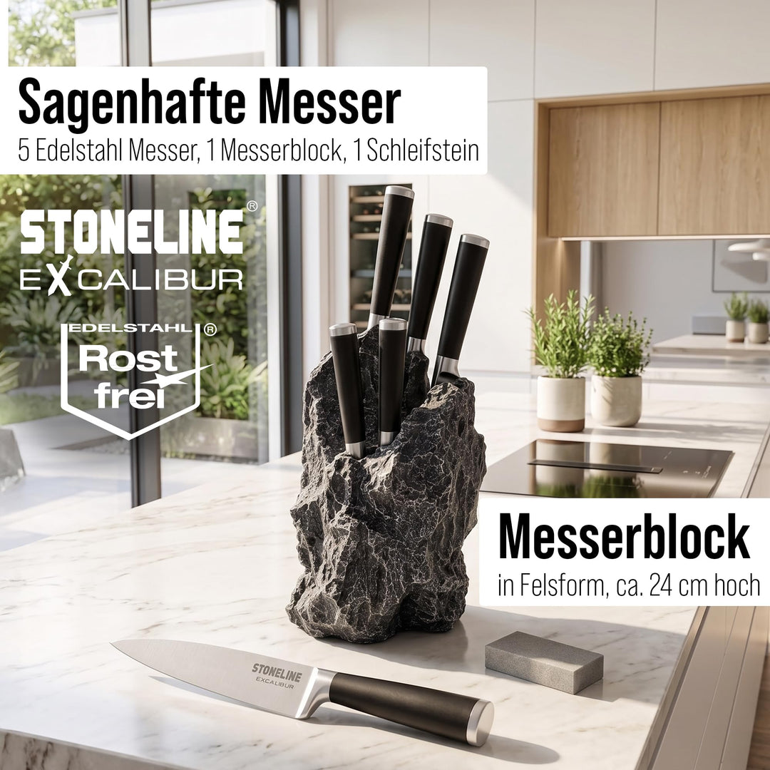 Messerblock bestückt 5-teilig Edelstahl Felsform mit Schleifstein - Bild 2