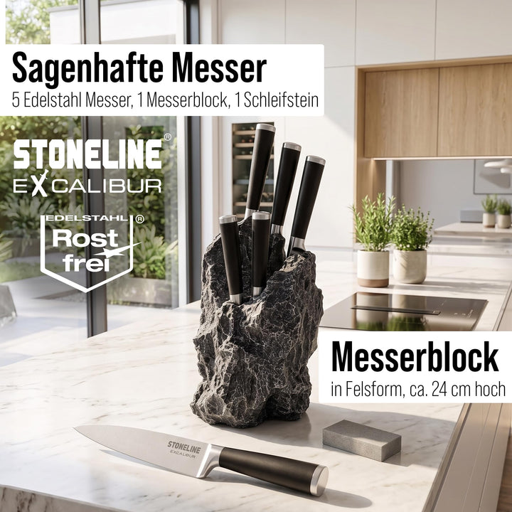 Messerblock bestückt 5-teilig Edelstahl Felsform mit Schleifstein - Bild 2