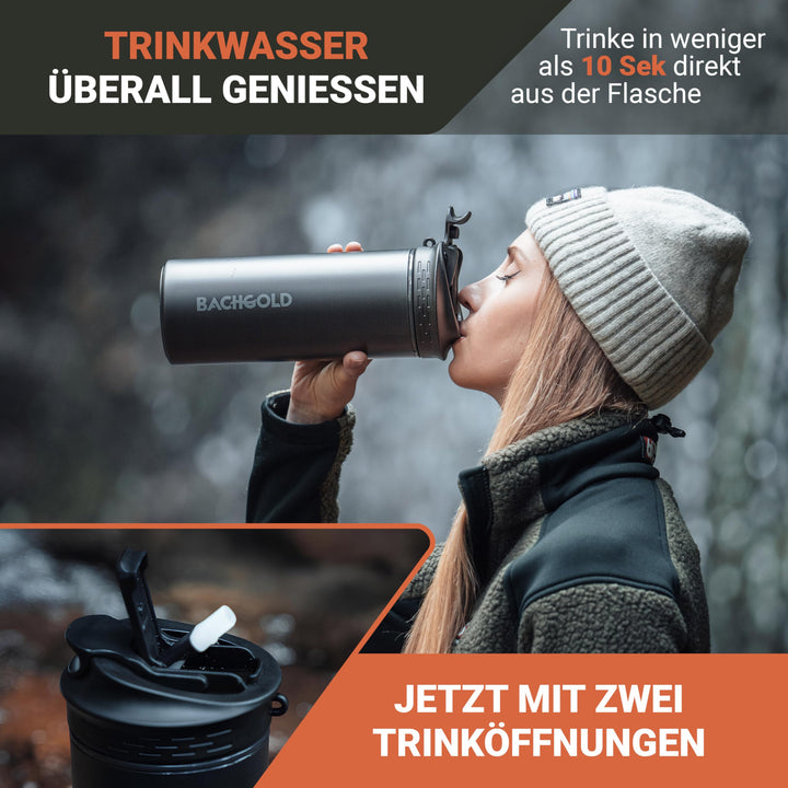 Wasserfilter Trinkflasche Outdoor 800ml Hohlfasermembran Aktivkohle - Bild 3