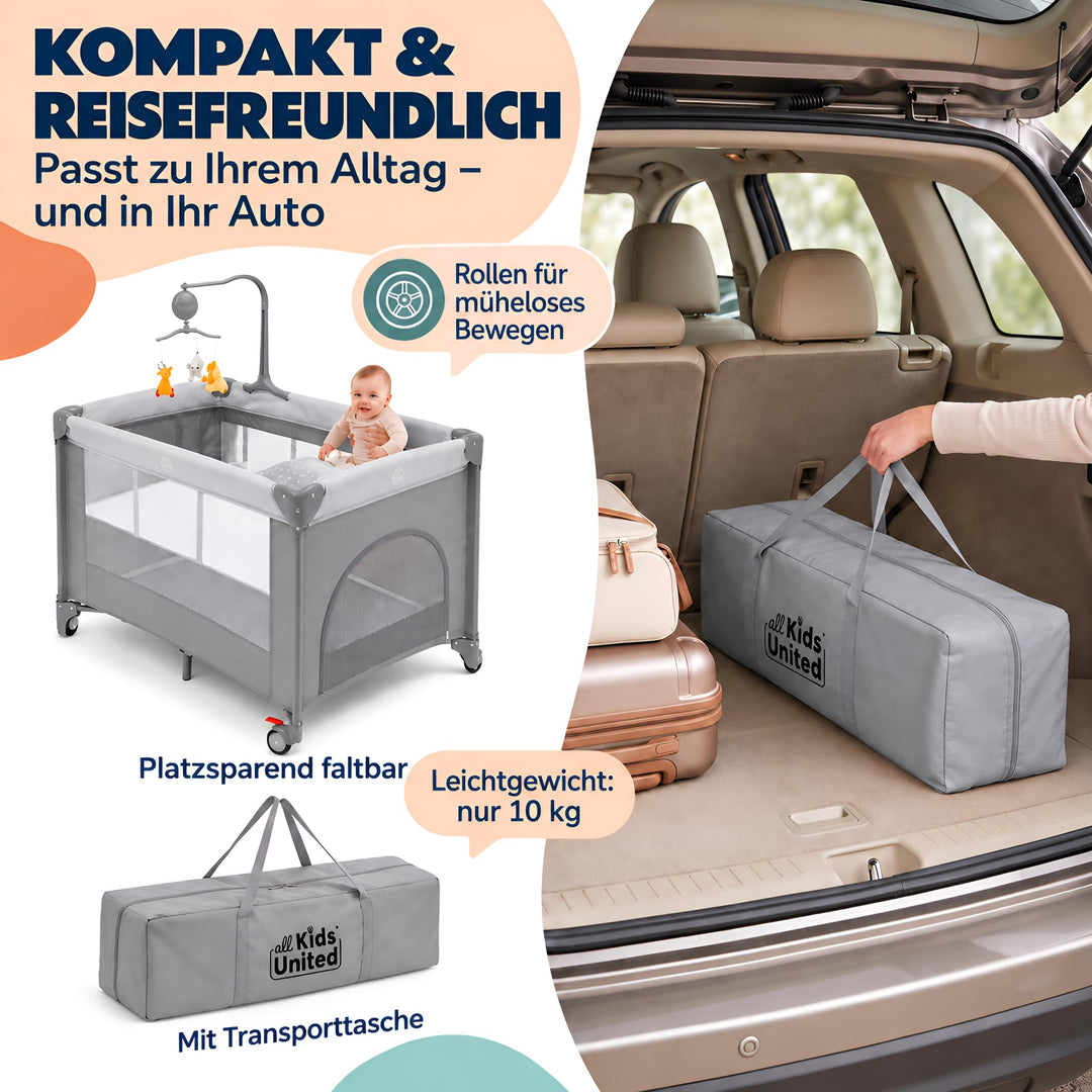 Reisebett Baby 3-in-1 mit Wickelauflage, Mobile &amp; Tragetasche - Bild 7