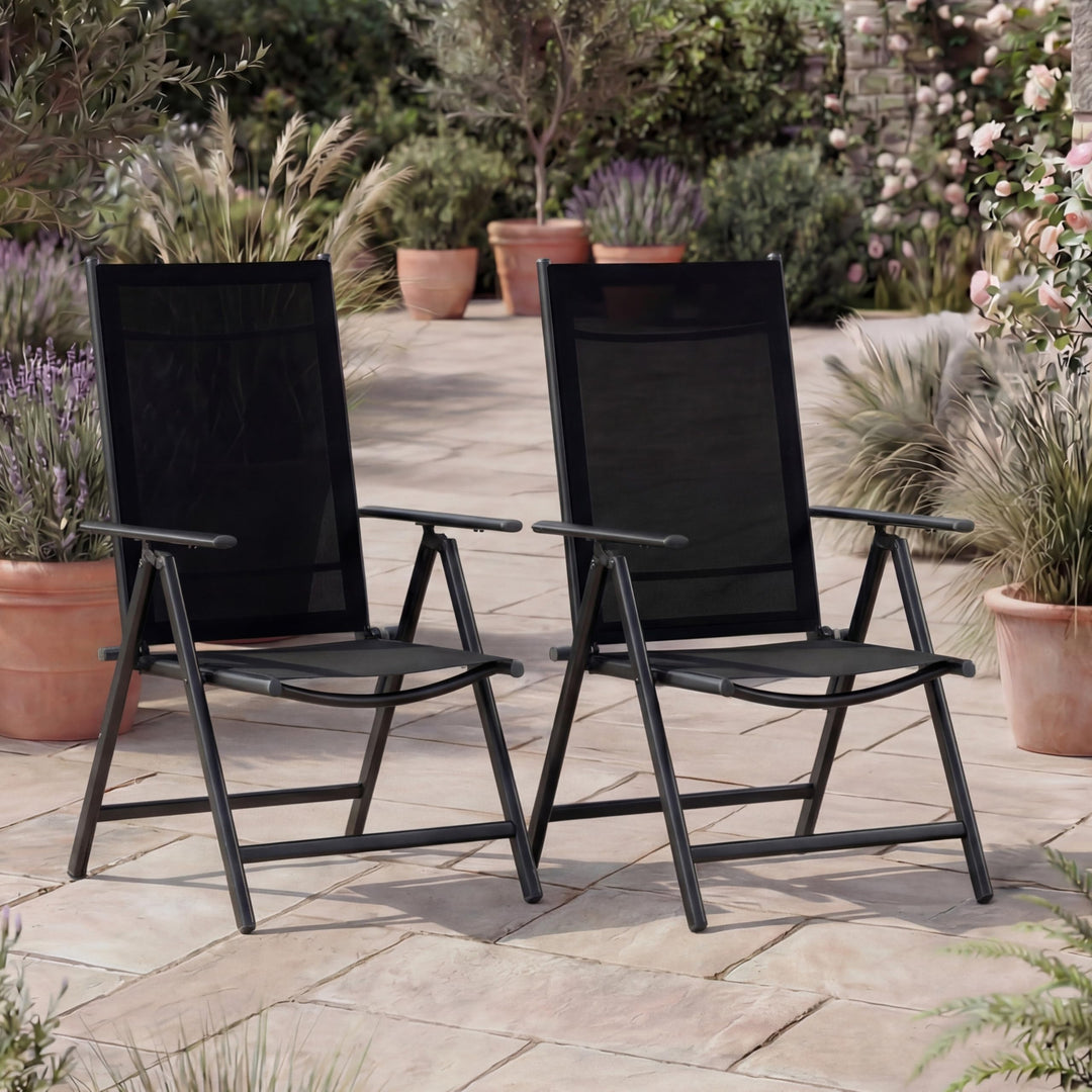Gartenstuhl Hochlehner Aluminium klappbar 120 kg 2er Set Anthrazit - Bild 2
