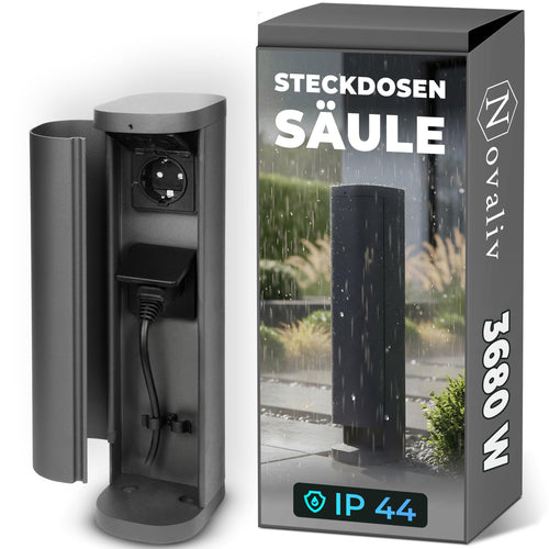 Steckdosensäule Aussen 2-fach Edelstahl Anthrazit IP44 Garten
