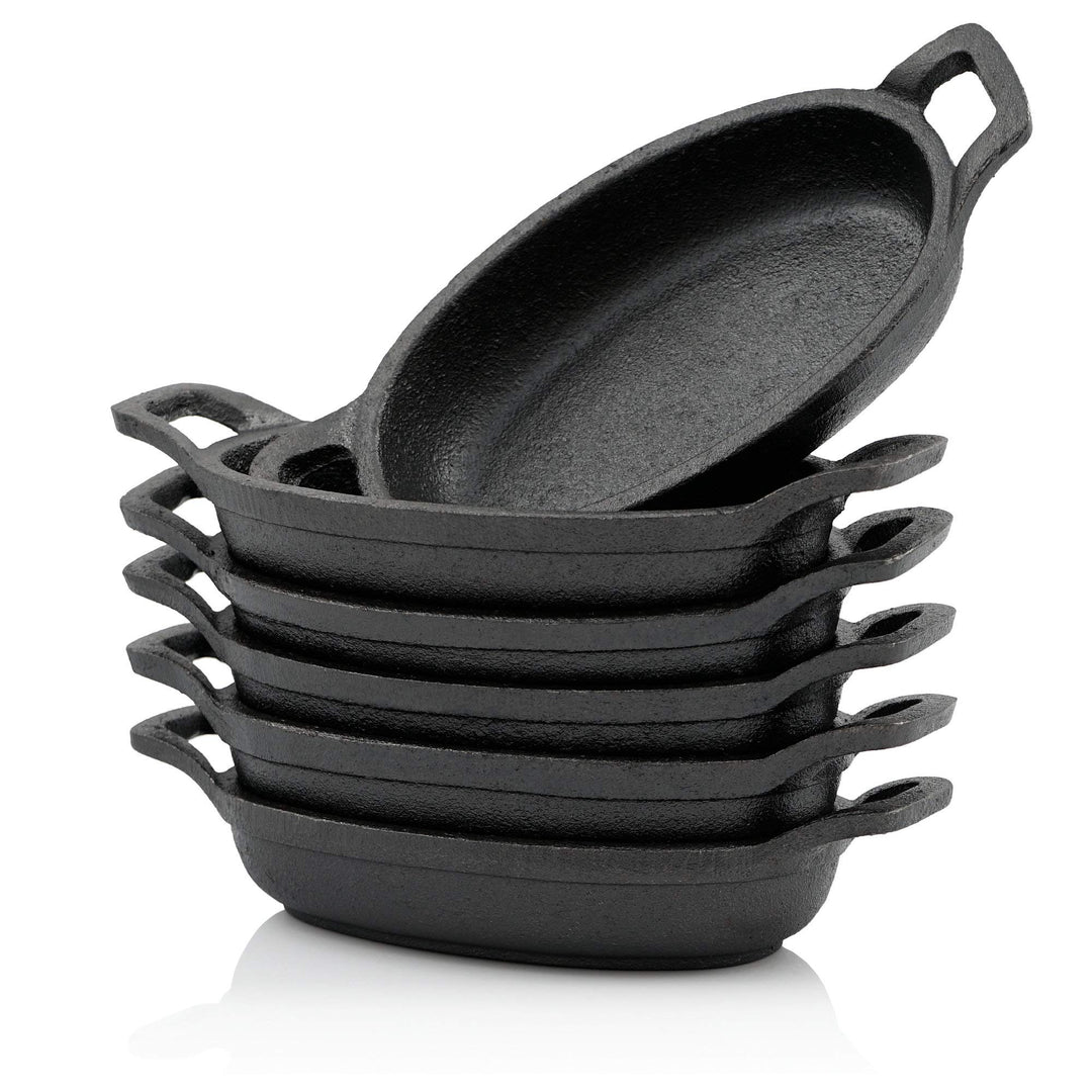 Gusseisen Servierpfännchen 6er-Set oval 20x9,5 cm eingebrannt