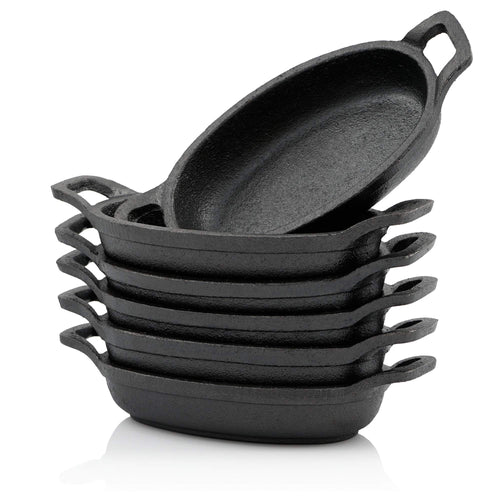 Gusseisen Servierpfännchen 6er-Set oval 20x9,5 cm eingebrannt