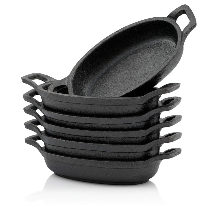 Gusseisen Servierpfännchen 6er-Set oval 20x9,5 cm eingebrannt