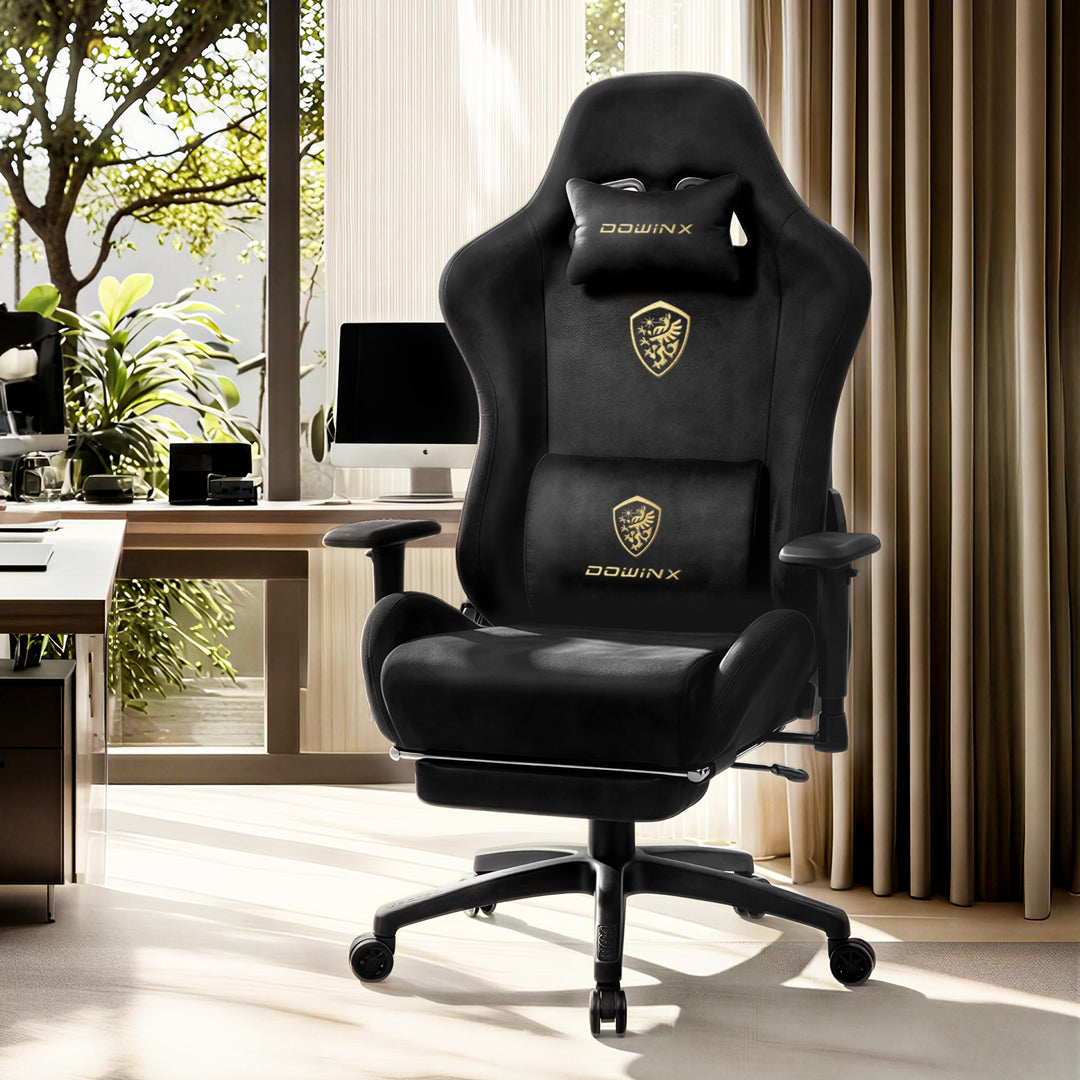 Gaming Stuhl Wildlederimitat ergonomisch 200kg mit Fussstuetze schwarz - Bild 2