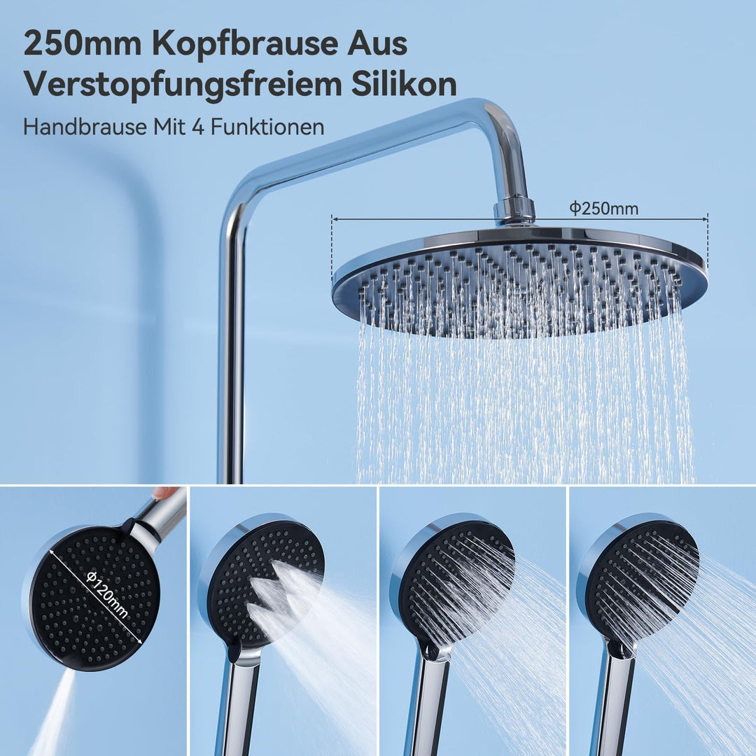 Regendusche Set Chrom ohne Armatur Ø250mm 4 Strahlarten höhenverstellbar - Bild 4
