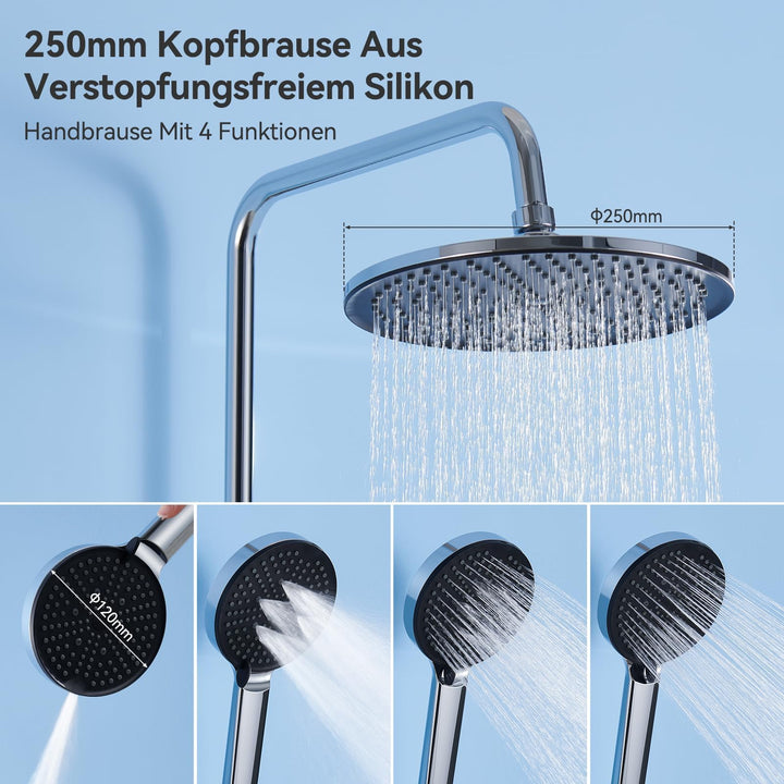 Regendusche Set Chrom ohne Armatur Ø250mm 4 Strahlarten höhenverstellbar - Bild 4
