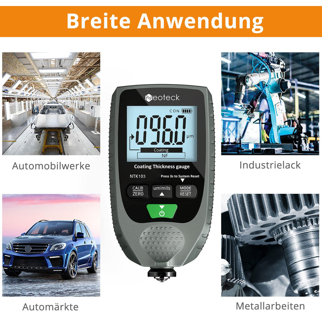 Schichtdickenmessgerät Autolack 0–1500 µm Stahl &amp; Aluminium LCD - Bild 6
