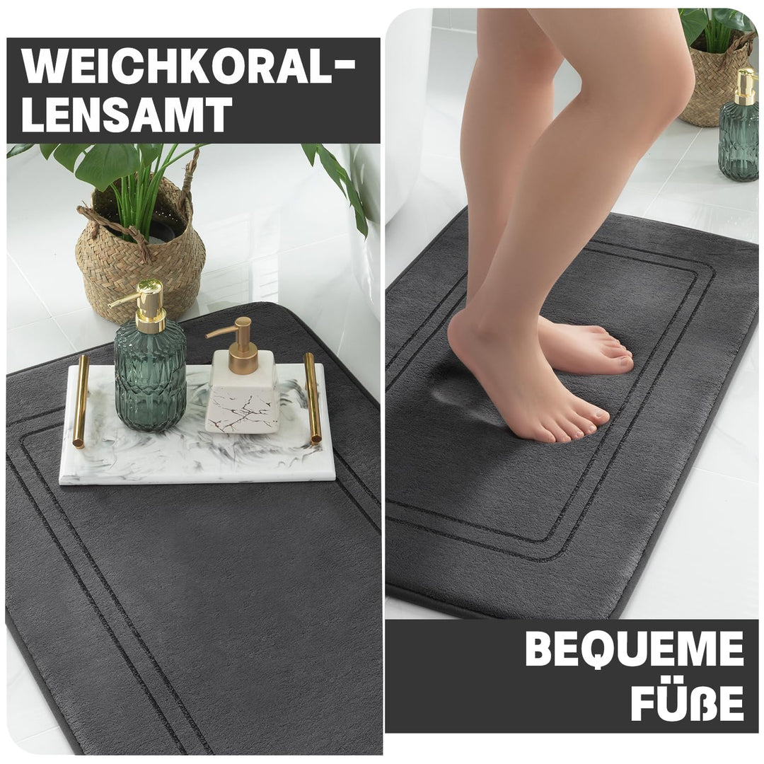 Badematte Set 3-teilig Dunkelgrau Memory-Schaum rutschfest - Bild 3