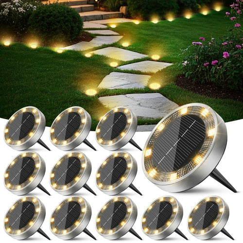 Solar Bodenleuchten Aussen Warmweiss Edelstahl 12er-Set 8 LEDs