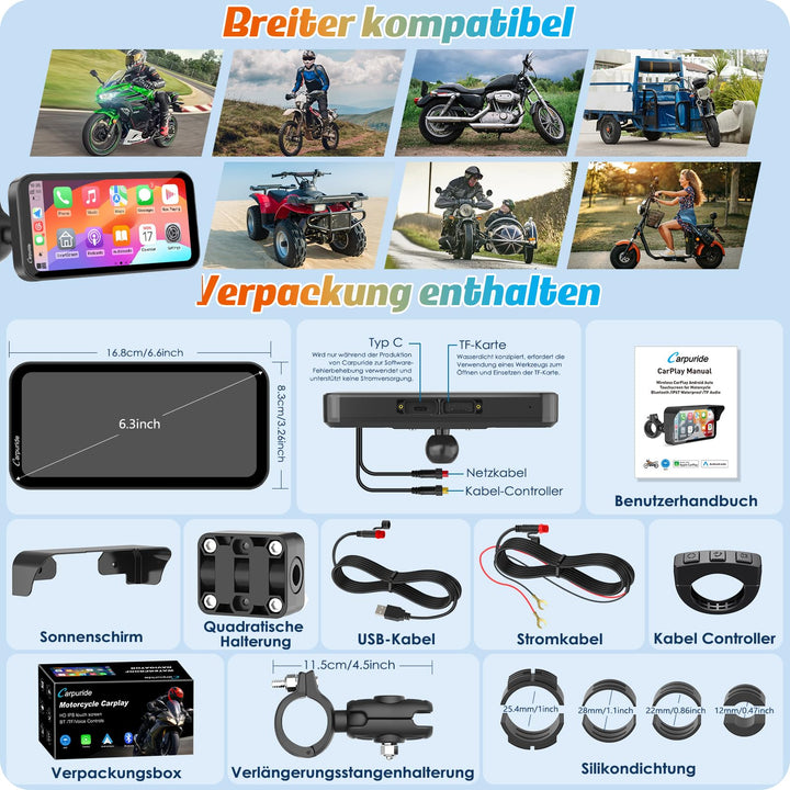 Motorrad-Navi 6,3 Zoll HD IPS Wireless CarPlay Android Auto IP67 - Bild 8