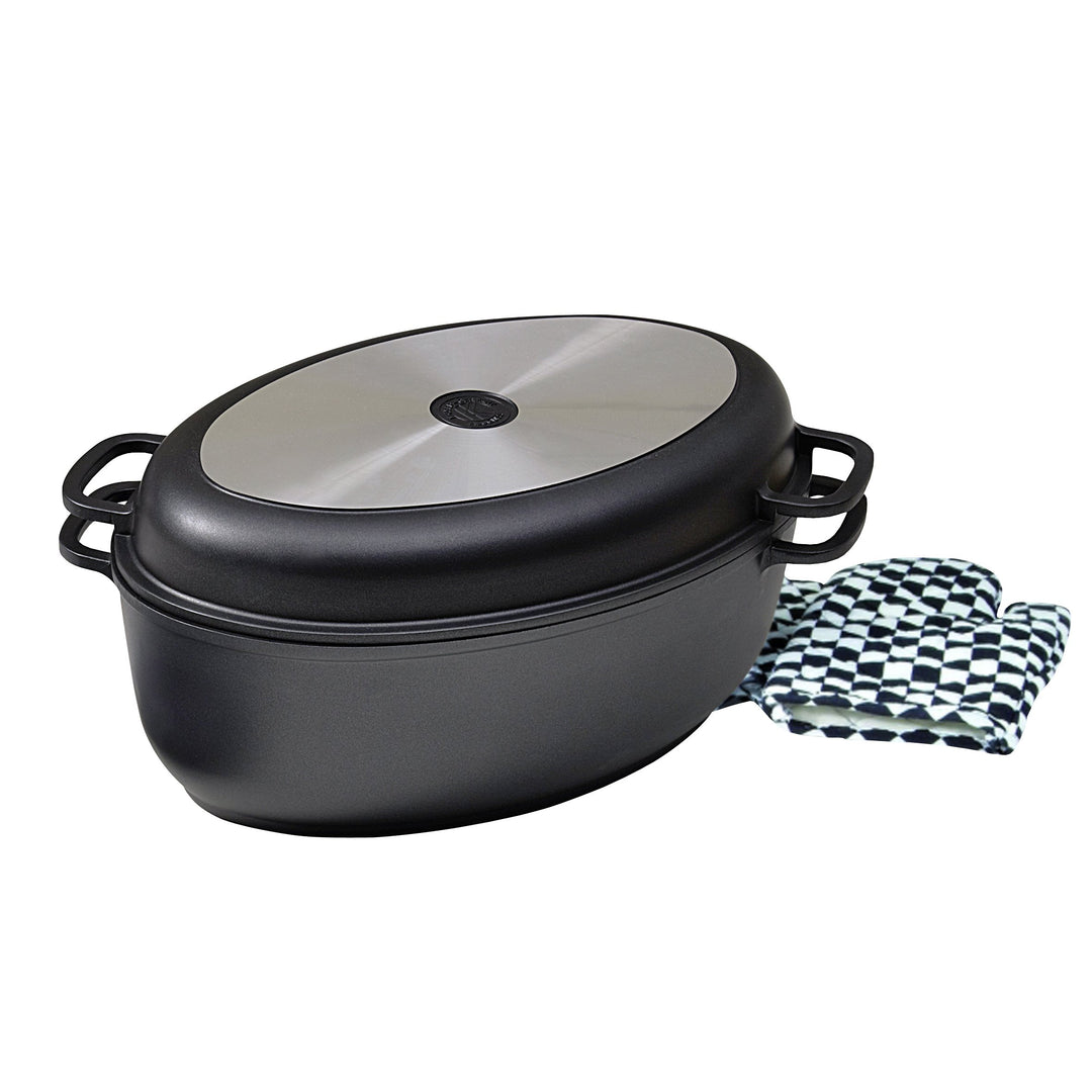 Aluguss-Bräter 38 cm mit Grilldeckel 2-in-1 für Ofen und Herd