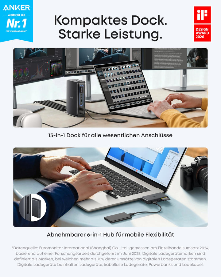 Laptop Dockingstation 13-in-1 Triple-Display USB-C mit abnehmbarem Hub - Bild 2