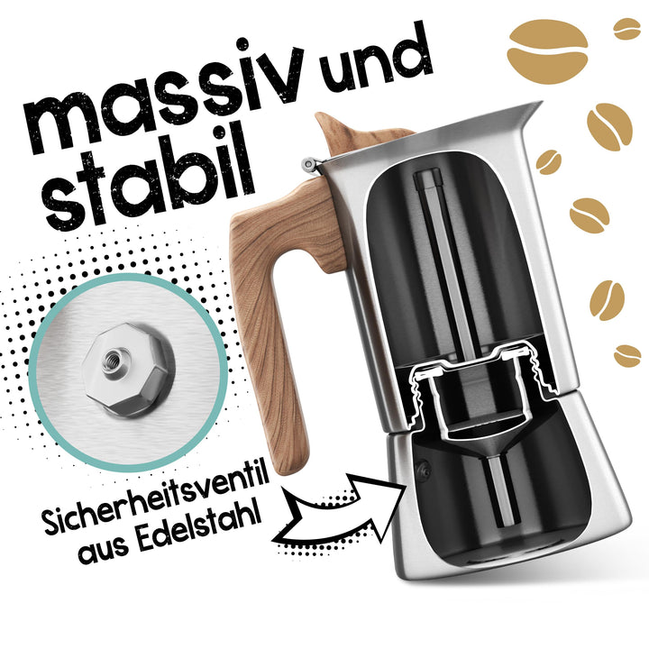 Espressokocher Edelstahl 6 Tassen 300 ml für alle Herdarten - Bild 5