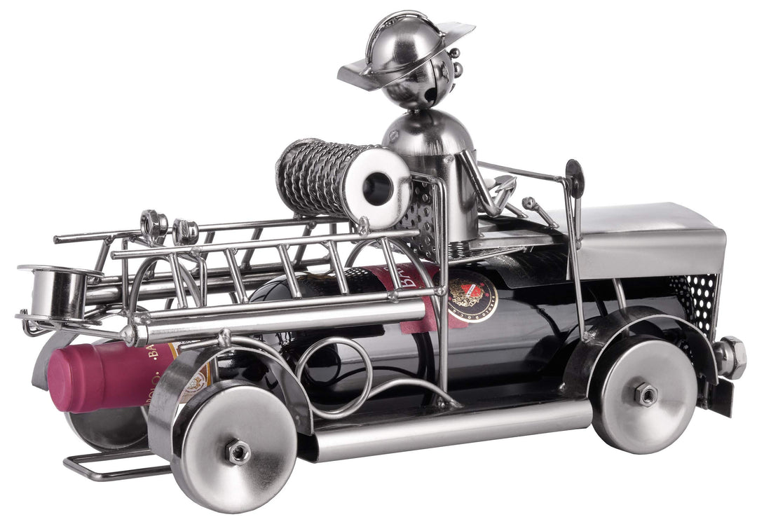 Weinflaschenhalter Feuerwehrauto Metall Silber mit Grußkarte - Bild 2