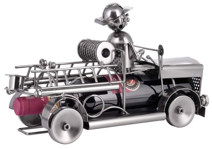 Weinflaschenhalter Feuerwehrauto Metall Silber mit Grußkarte - Bild 2