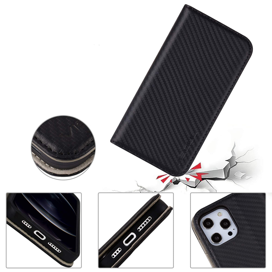 Leder Handyhülle iPhone 12 Mini Grau mit 3 Kartenfächern RFID-Schutz - Bild 5