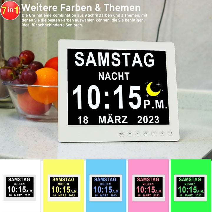 Digitale Seniorenuhr 8 Zoll mit Fernbedienung 19 Alarme Kalender - Bild 4