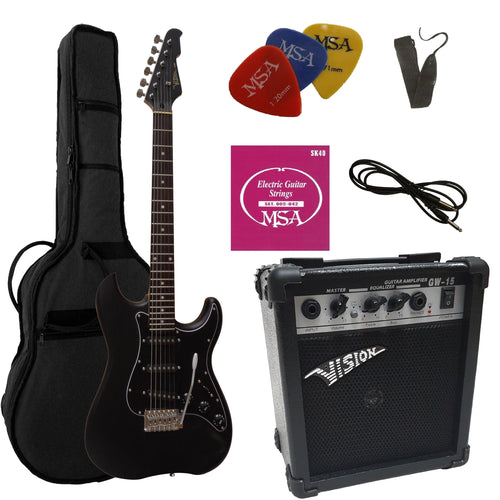 Elektrogitarre Set matt schwarz 20W Verstärker Tasche Zubehör
