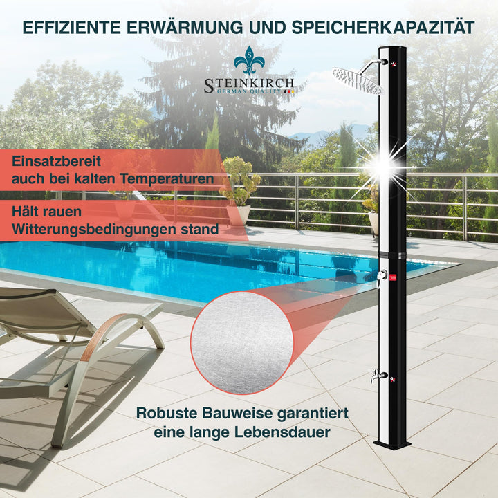 Solar Gartendusche 35 L Edelstahl-Duschkopf Ø 300 mm mit Fussdusche - Bild 6