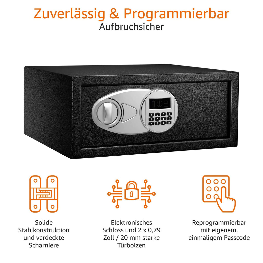 Stahl-Tresor mit Digitalcode 28 l für Zuhause, Schwarz - Bild 4
