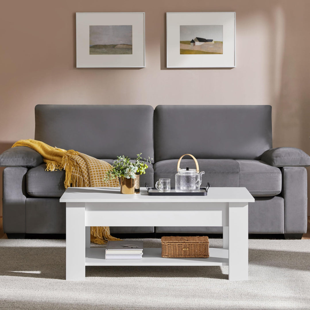 Couchtisch höhenverstellbar Weiss Lift-Top mit Stauraum 98x50cm - Bild 2