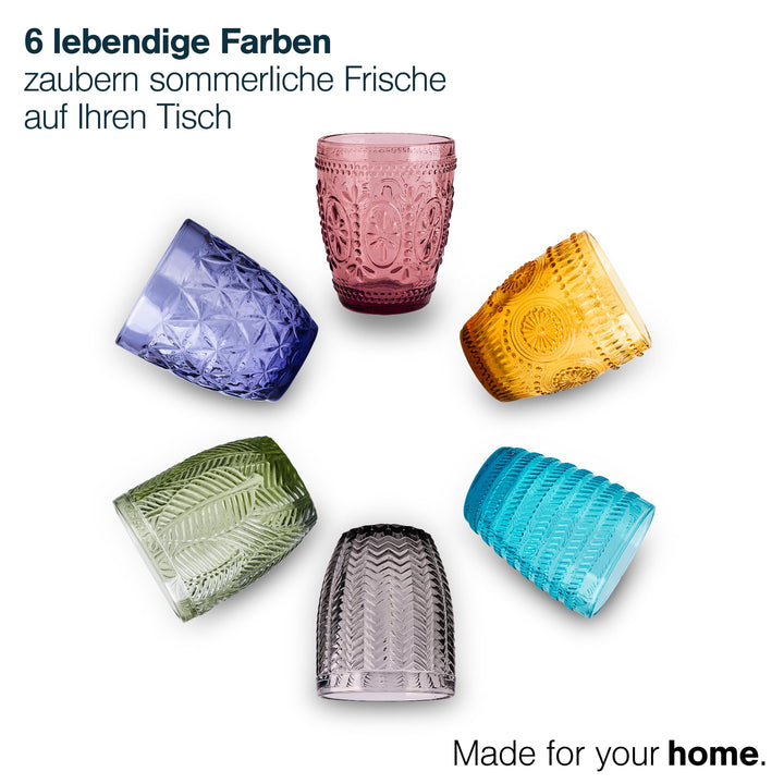 Trinkgläser Set 6er bunt 250 ml Diamant-Muster spülmaschinenfest - Bild 2