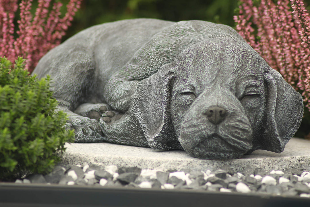 Steinguss Hund schlafend Gartenfigur Basaltgrau 33cm frostfest - Bild 5
