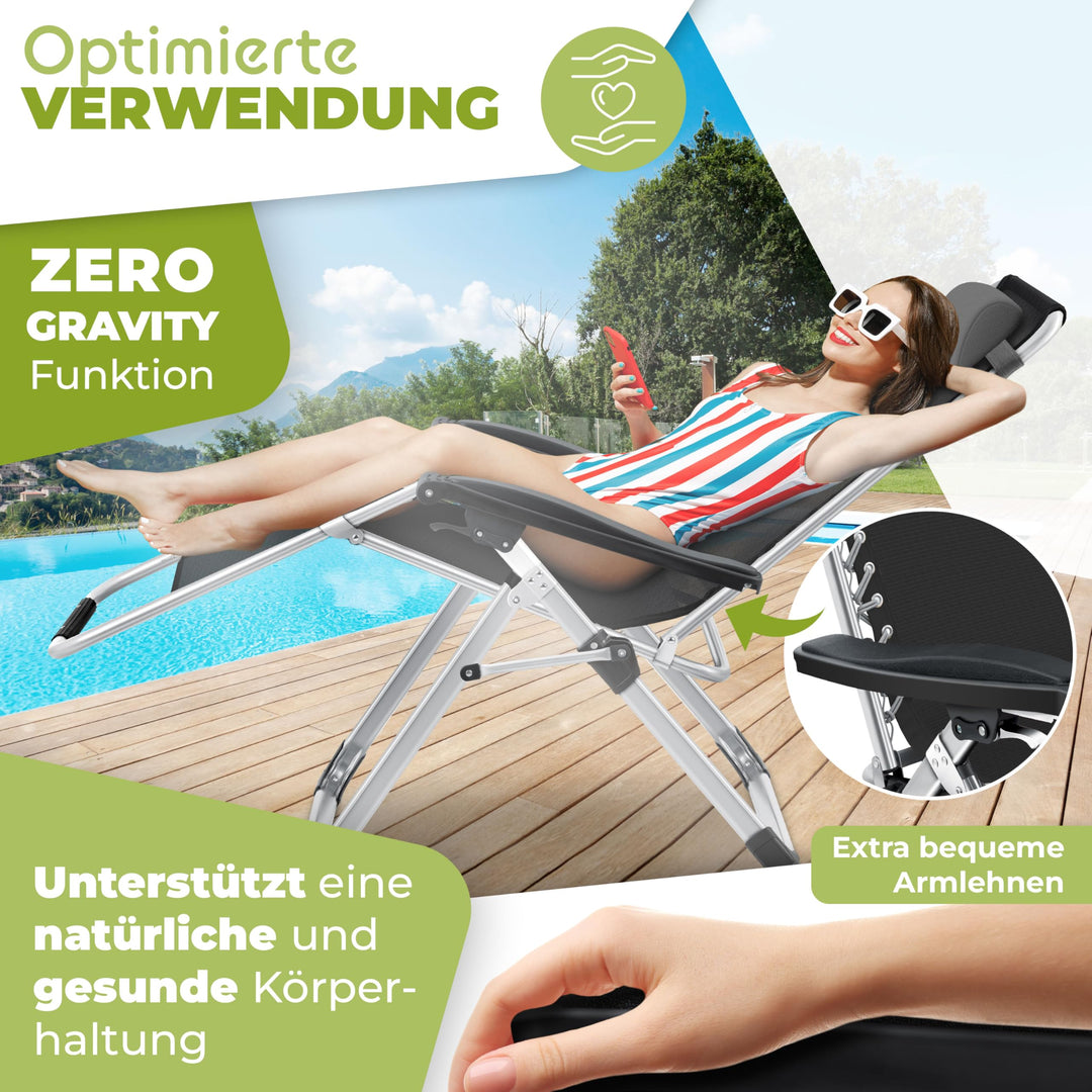 Sonnenliege klappbar wetterfest 200kg Traglast mit Nackenkissen Anthrazit - Bild 4