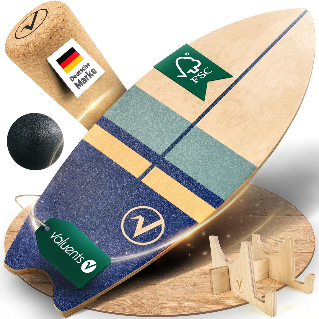 Balance Board Holz Surfboard-Form mit Korkrolle, Halterung &amp; Ball