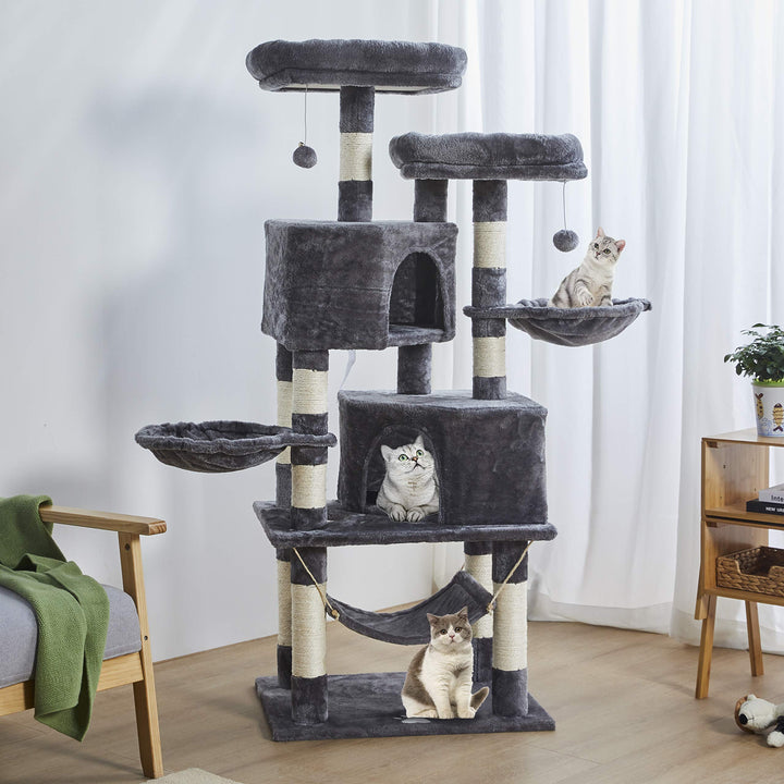 Kratzbaum gross mit 2 Hoehlen und Haengematte fuer grosse Katzen - Bild 3