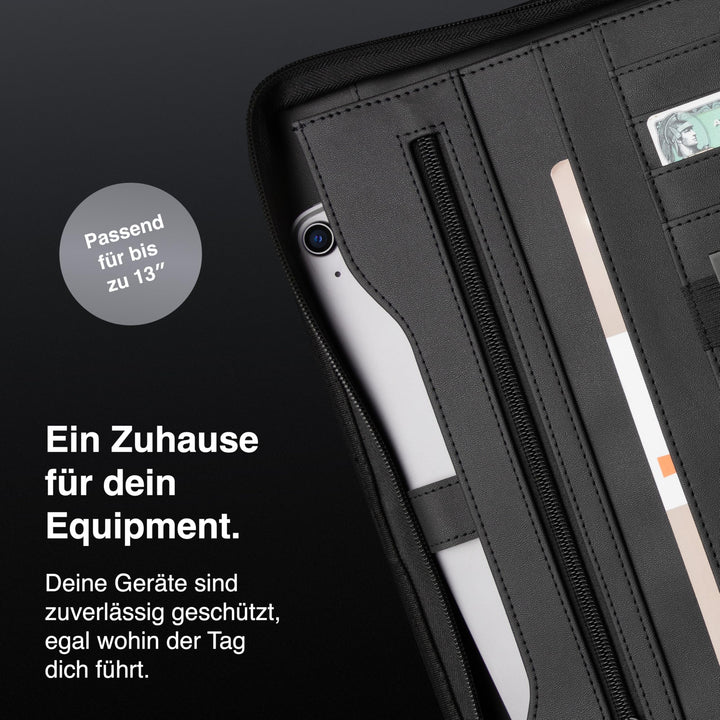 Schreibmappe A4 Kunstleder mit Ringbuch &amp; Reissverschluss, Rot - Bild 4